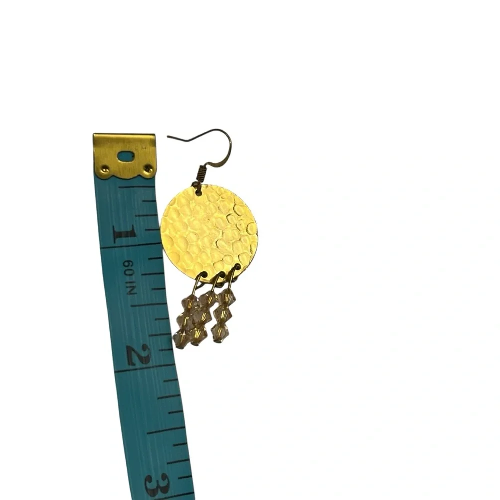 Gold Tone Hammered Earrings‎ Dangling Beads 2” Dressy Lightweight Boho Casual